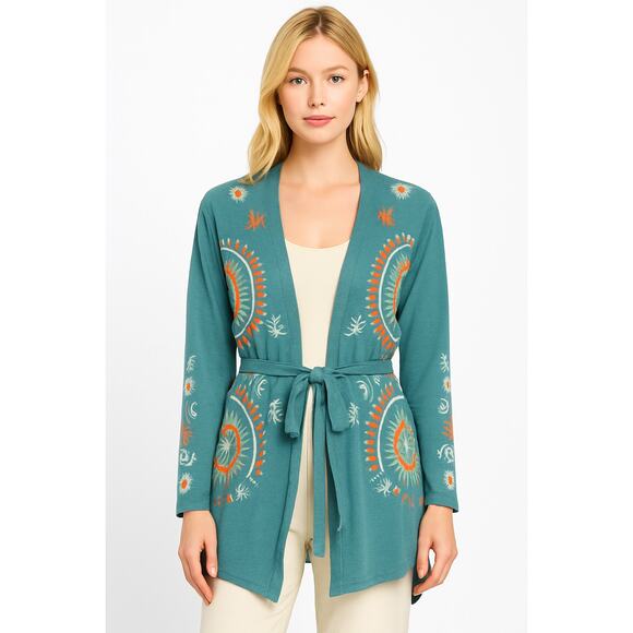 Boho Embroidered Open Front Duster Cardigan – Tribal Festival Vibes - Picture 1 of 8